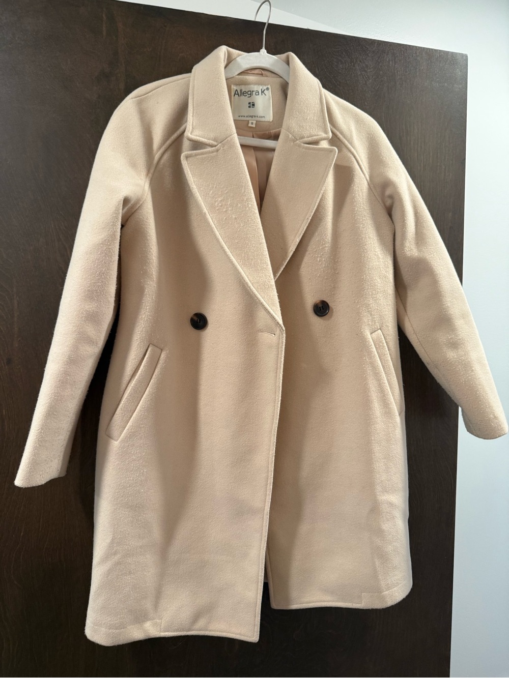 Allegra K Light Beige Double-Breasted Pea Coat